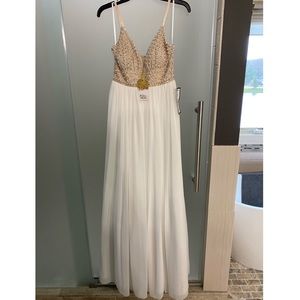 NWT Full Length White Dress with Tan Top